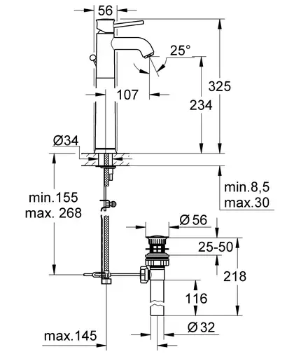 Grohe BauClassic Смеситель для раковины XL, хром (32868000)