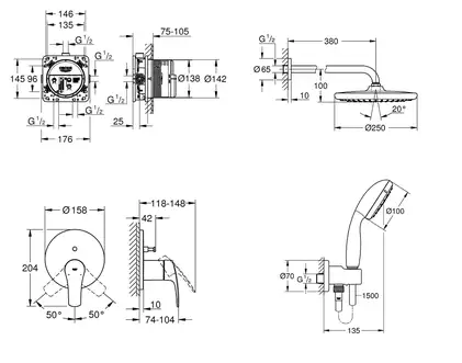 Grohe Eurosmart New Tempesta 250 Душова система, хром (UA26416SC3)