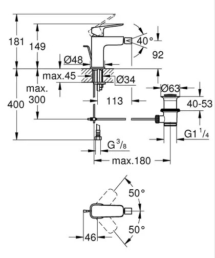 Grohe Cubeo Змішувач для біде S-розмір, хром (1018102430)