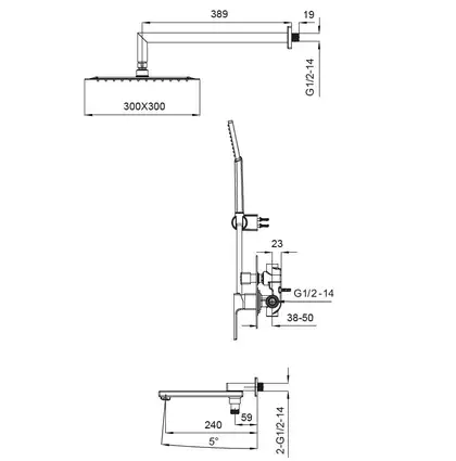 KOER KB-66009-01 Душова система вбудована, хром (KR3508)