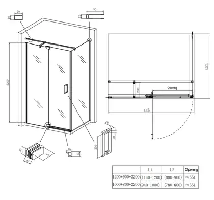 KOER SR SC02 Душова кабіна, хром (KR5355)