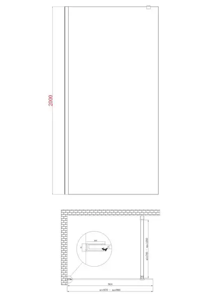 Душова перегородка Koer SR SP01-100x200-TR-01 Walk-In прозоре скло Easy Clean 8мм, хром (KR5393)