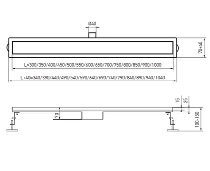 KOER FD35-70x800 Душовий трап, нержавіюча сталь (KR3280)