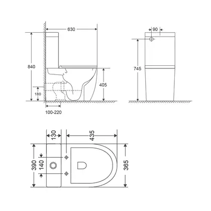 Чаша унітазу-компакту Mixxus Premium Ellipse-0401-T1 Bowl 630х390х840 Tornado 1.0 без сидіння (MI83 (MI8344)