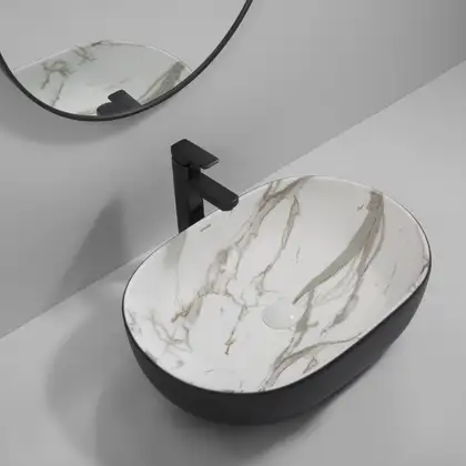 Раковина накладна MIXXUS PREMIUM ELLIPSE-0105, мармур-чорна (MP6565)