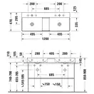 Комплект мебели тумба подвесная с двойной раковиной Duravit XSquare 118,4 х 46 см (XS416402222+23531200141) фото 4 Aquada.com.ua