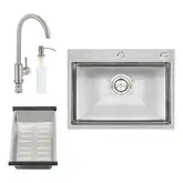 Набір 4 в 1 Qtap кухонна мийка D6045 Satin + змішувач + сушарка + дозатор для миючого засобу (QTD6045SET)