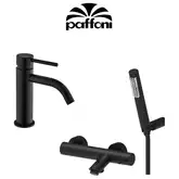 Смеситель для ванны/душа + смеситель для раковины с донным клапаном Paffoni Light (цвет - чёрный матовый) (LIG023NO+LIG075NO)