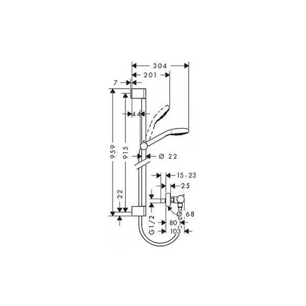 HANSGROHE  Душевой набор 0,65м, с мыльницей Casetta, Croa Select E Vario белый/хром (26586400) фото 2 Aquada.com.ua