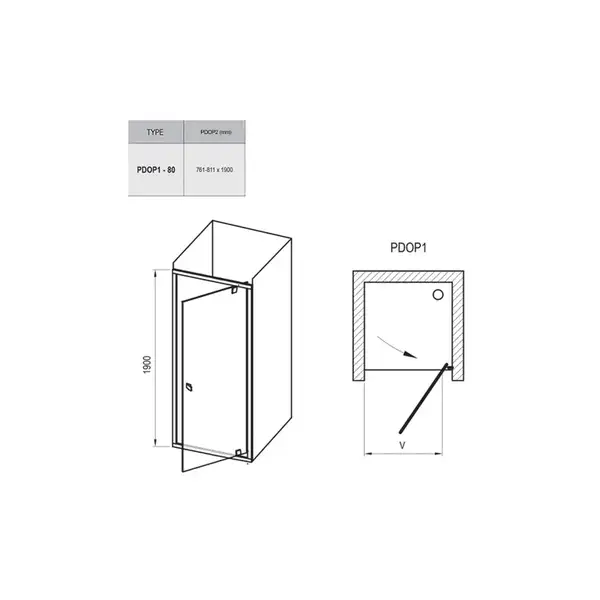 Душевая дверь Ravak Pivot PDOP1 800 х h1900 мм (профиль - чёрный, стекло - прозрачное) (03G40300Z1) фото 3 Aquada.com.ua