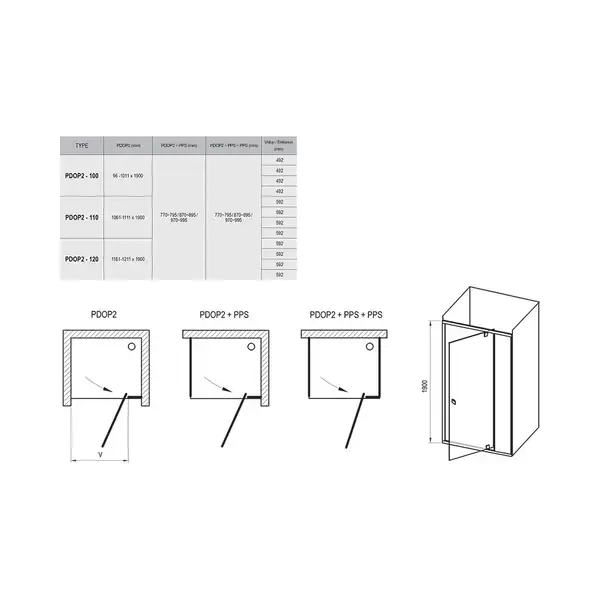 Душевые двери Ravak Pivot PDOP2-100 (профиль - белый; стекло - Transparent (прозрачный)) (03GA0100Z1) фото 2 Aquada.com.ua