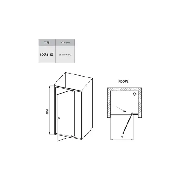 Душевая дверь Ravak Pivot PDOP2 100 х h1900 мм (профиль - чёрный, стекло - прозрачное) (03GA0300Z1) фото 3 Aquada.com.ua