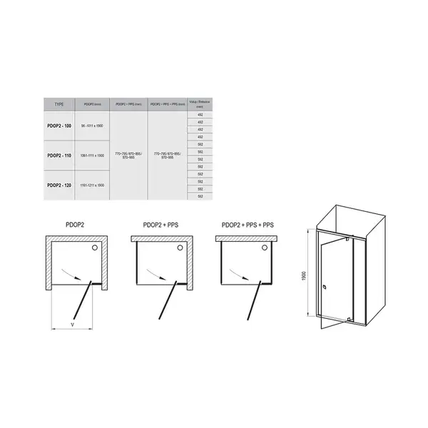 Душевые двери Ravak Pivot PDOP2-110 (профиль - белый; стекло - Transparent (прозрачный)) (03GD0100Z1) фото 2 Aquada.com.ua