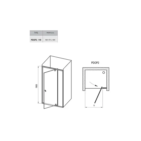 Душевая дверь Ravak Pivot PDOP2 110 х h1900 мм (профиль - чёрный, стекло - прозрачное) (03GD0300Z1) фото 3 Aquada.com.ua