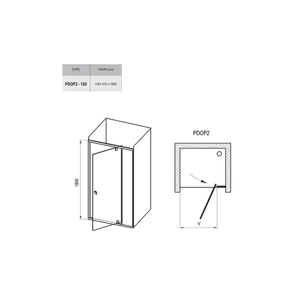 Душевая дверь Ravak Pivot PDOP2 120 х h1900 мм (профиль - чёрный, стекло - прозрачное) (03GG0300Z1) фото 3 Aquada.com.ua