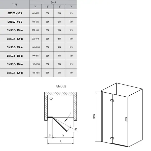Душевые двери Ravak SmartLine SMSD2-110 (A) P (профиль - хром; стекло - Transparent (прозрачный)) (0SPDAA00Z1) фото 2 Aquada.com.ua
