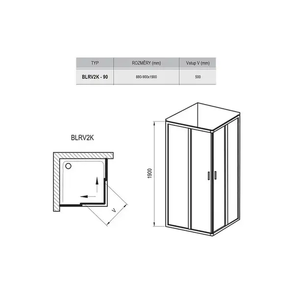 Душевая кабина Ravak Blix BLRV2K - 90 (профиль - белый, стекло - transparent) (1XV70100Z1) фото 2 Aquada.com.ua