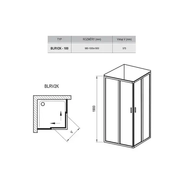 Душевая кабина Ravak Blix BLRV2K - 100 (профиль - белый, стекло - transparent) (1XVA0100Z1) фото 2 Aquada.com.ua