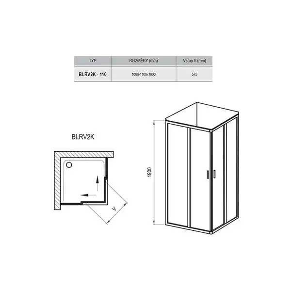 Душевая кабина Ravak Blix BLRV2K-110 (профиль - сатин, стекло - transparent) (1XVD0U00Z1) фото 2 Aquada.com.ua