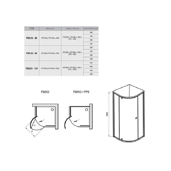 Душевая кабина Ravak Pivot (профиль - белый; стекло - Transparent (прозрачный)) PSKK3-90, h=1900 мм (37677100Z1) фото 2 Aquada.com.ua