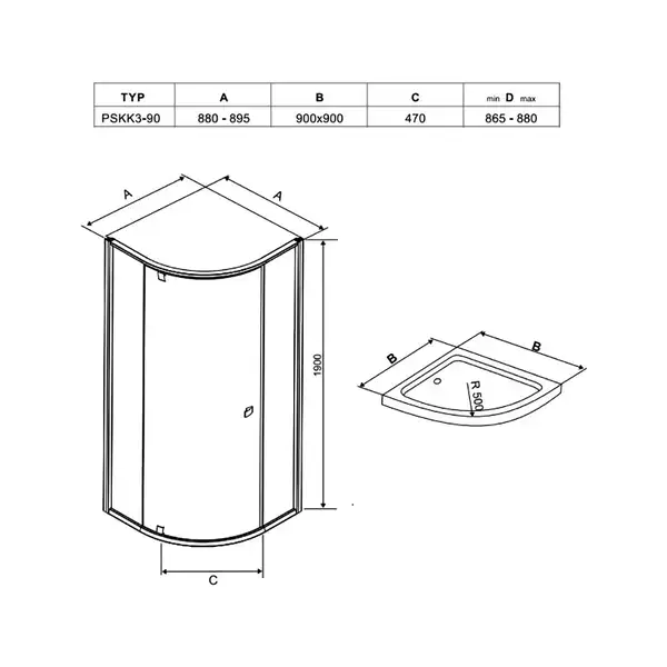 Душевая кабина Ravak Pivot PSKK3 900 х 900 х h1900 мм (профиль - чёрный, стекло - прозрачное) (37677300Z1) фото 3 Aquada.com.ua