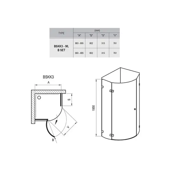 Душевая кабина Ravak Brilliant BSKK3-90 R (профиль - хром, стекло - transparent) (3UL77A00Y1) фото 3 Aquada.com.ua