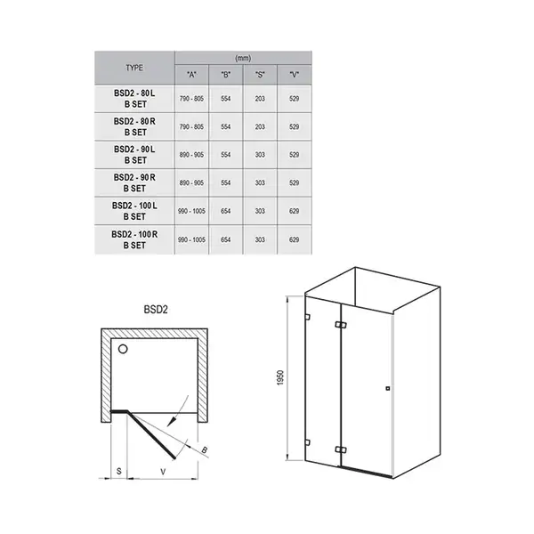 Душевые двери Ravak Brilliant BSD2-80 A-R (профиль - хром; стекло - Transparent (прозрачный)) (D01000A084) фото 2 Aquada.com.ua