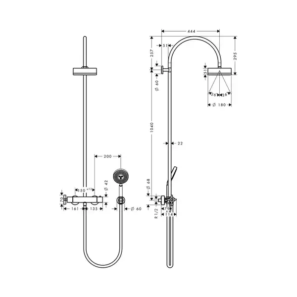 Душевая система с термостатом Axor Citterio Showerpipe (цвет - хром) (39670000) фото 2 Aquada.com.ua