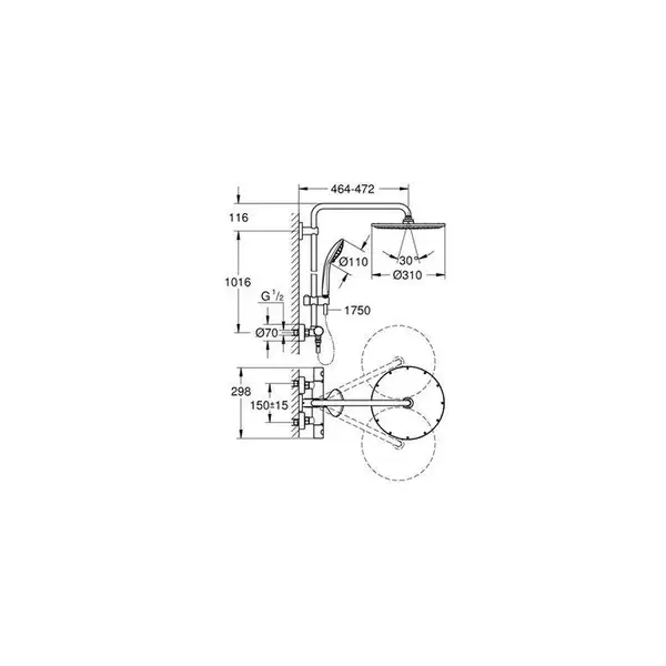 Grohe Euphoria System 310 Душевая система с термостатом для настенного монтажа (26075DA0) (26075DA0) фото 2 Aquada.com.ua