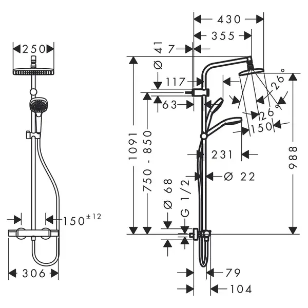 HANSGROHE My Select Showerpipe 240 душевая система с термостатом, белый/хром (26764400) фото 2 Aquada.com.ua