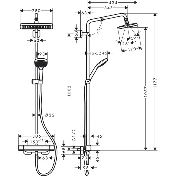 Hansgrohe Croma E Душевая система 280 1jet, хром (27630000) Hansgrohe Croma E Душевая система 280 1jet, хром (27630000)