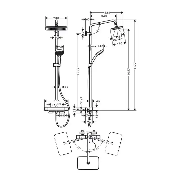 Душевая система с термостатом Hansgrohe Croma E (цвет - хром) (27630000) фото 2 Aquada.com.ua Душевая система с термостатом Hansgrohe Croma E (цвет - хром) (27630000) фото 2 Aquada.com.ua