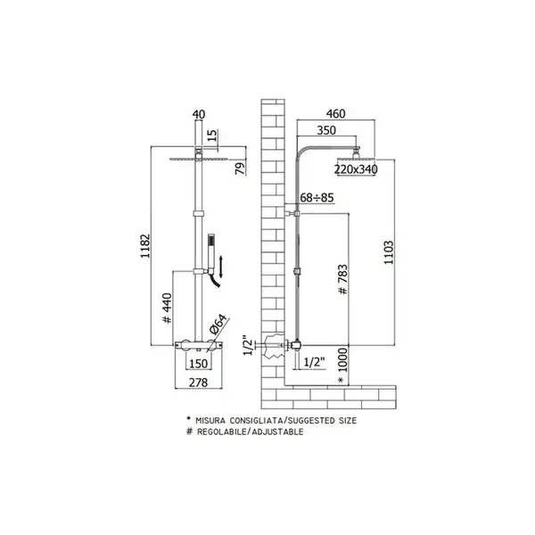 Душевая система с термостатом Paffoni City 220 х 340 мм (цвет - хром) (ZCOL665CR) фото 4 Aquada.com.ua
