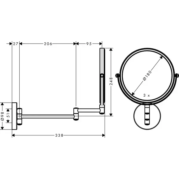 HANSGROHE Зеркало для бритья, настенное, хром Logis (73561000) фото 2 Aquada.com.ua