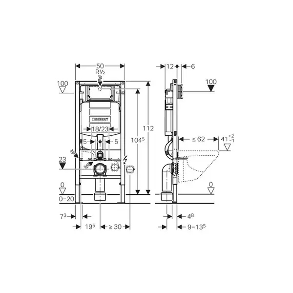 GEBERIT DUOFIX монтажный элемент для подвесного унитаза, H112, cо встроенным бачком "Sigma" 12см, для смывных клавиш "Sigma" (111.300.00.5) фото 2 Aquada.com.ua GEBERIT DUOFIX монтажный элемент для подвесного унитаза, H112, cо встроенным бачком "Sigma" 12см, для смывных клавиш "Sigma" (111.300.00.5) фото 2 Aquada.com.ua