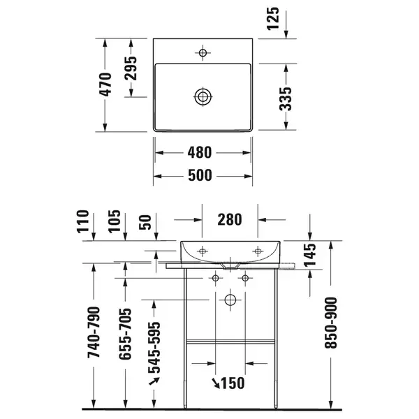 Комплект мебели тумба с раковиной Duravit XSquare 48,4 х 46 см (XS443902222+23535000401) фото 4 Aquada.com.ua