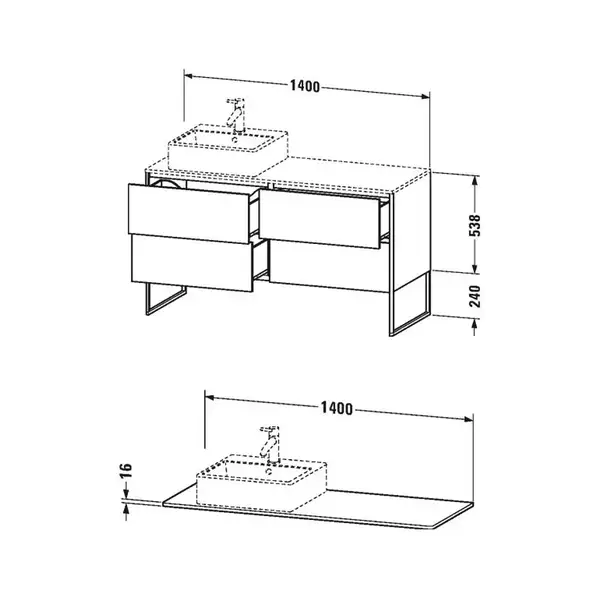 Комплект мебели тумба с консолью и раковиной слева Duravit XSquare 140 х 55 см (XS4923L9090+XS060GL9090+0454600000) фото 2 Aquada.com.ua