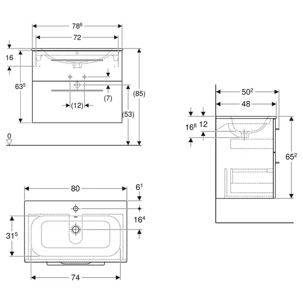 Тумба с раковиной Geberit Selnova Square slim rim 80, тёмный орех (501.242.00.1) фото 3 Aquada.com.ua