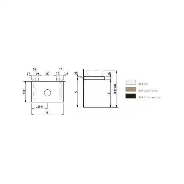 LAUFEN CASE столешница 79*8*52см, с вырезом посредине, в комплекте 2 кронштейна, цвет светлый дуб (H4051210755191) фото 3 Aquada.com.ua