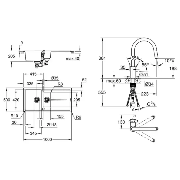 Набор Grohe мойка кухонная K400 31642AT0 + смеситель Eurosmart Cosmopolitan 31481001 (31642AT031481001)