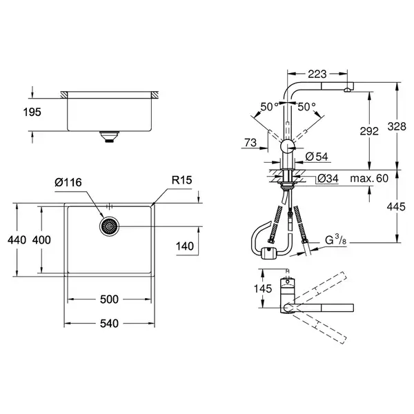 Набор Grohe мойка кухонная K700 31574AL0 + смеситель Minta 32168000 (31574AL032168000)