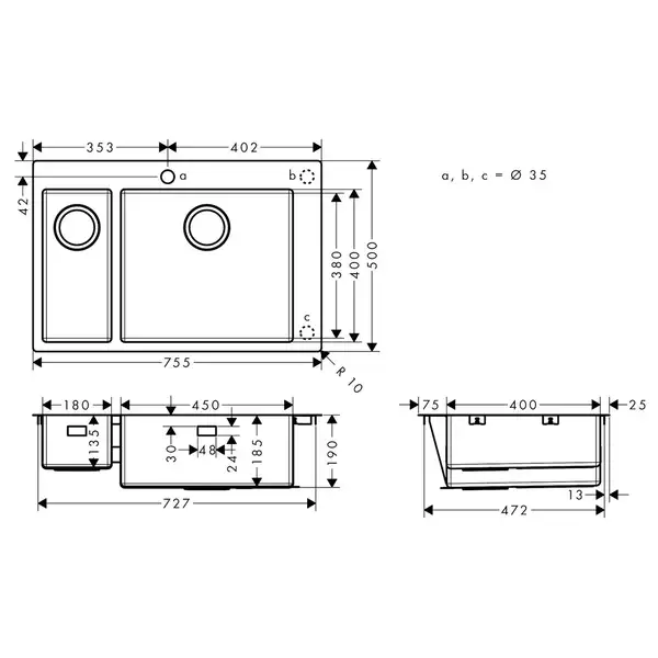 Встраиваемая кухонная мойка Hansgrohe S71 S711-F655 (цвет - нержавеющая сталь) 180/450 (43309800) фото 4 Aquada.com.ua Встраиваемая кухонная мойка Hansgrohe S71 S711-F655 (цвет - нержавеющая сталь) 180/450 (43309800) фото 4 Aquada.com.ua