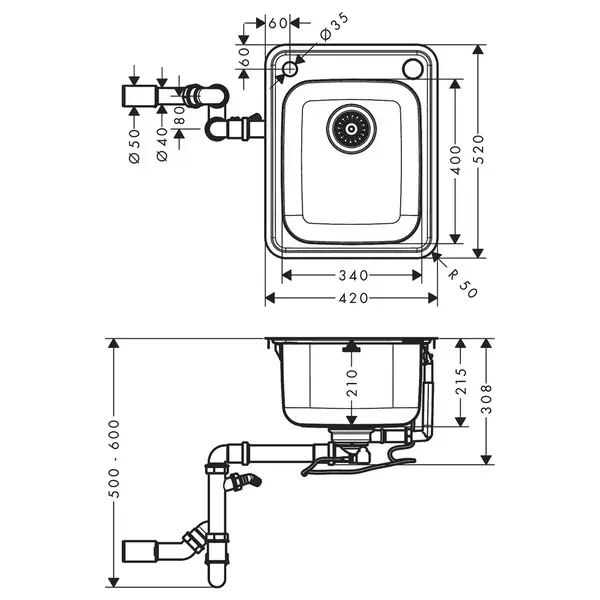 Встраиваемая кухонная мойка Hansgrohe S41 S412-F340 (цвет - нержавеющая сталь) 340/400 (43334800) фото 2 Aquada.com.ua Встраиваемая кухонная мойка Hansgrohe S41 S412-F340 (цвет - нержавеющая сталь) 340/400 (43334800) фото 2 Aquada.com.ua