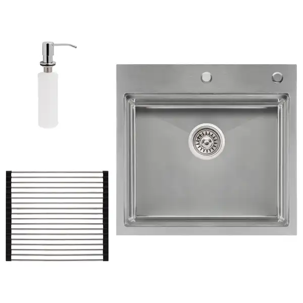 Набір 3 в 1 Qtap кухонна мийка DH5050 3.0/1.2 мм Satin + сушарка + дозатор для миючого засобу (QTDH5050SET3012) фото 1 Aquada.com.ua