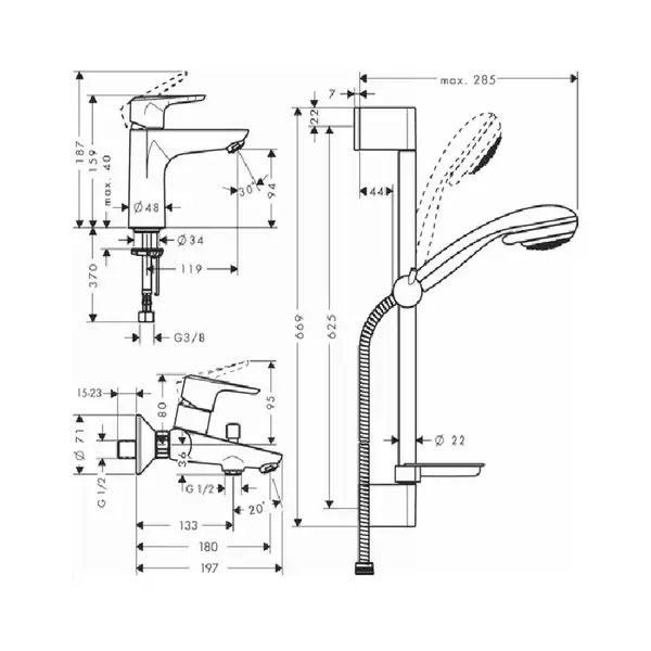 Набор смесителей для ванны Hansgrohe Ecos L (27021000) фото 2 Aquada.com.ua