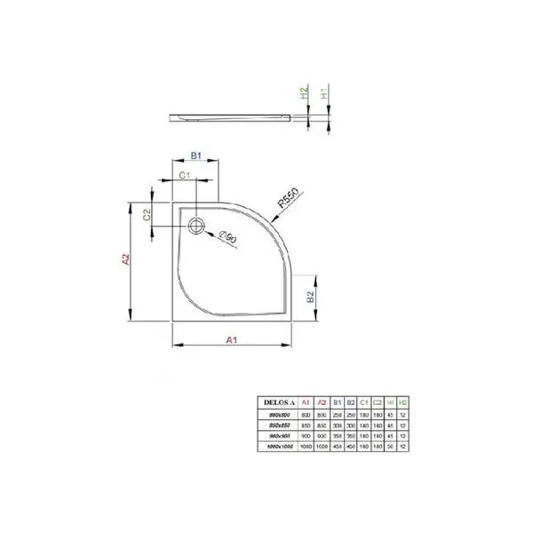 Душевой поддон Radaway Delos 1/4 круга 900х900 мм (SDA0909-01) фото 2 Aquada.com.ua