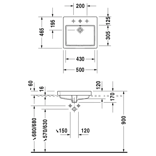 Раковина встраиваемая на столешницу (сверху) Duravit Me by Starck 50 х 46,5 см (0315500000) фото 2 Aquada.com.ua