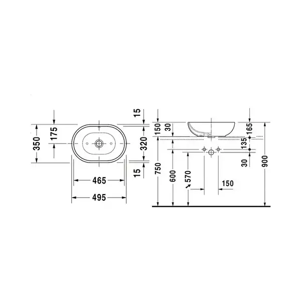 Раковина накладная на столешницу Duravit Foster 495 х 350 мм (0335500000) фото 4 Aquada.com.ua