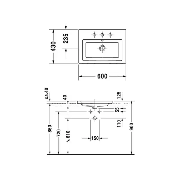 Раковина встраиваемая в столешницу Duravit 2nd floor 600 х 430 мм (0347600000) фото 3 Aquada.com.ua