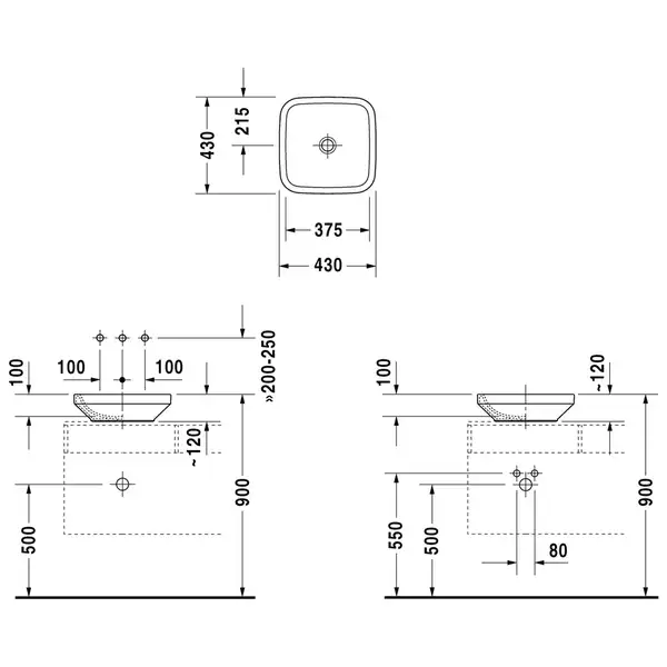 Раковина накладная на столешницу Duravit DuraStyle 43 х 43 см (0349430000) фото 4 Aquada.com.ua